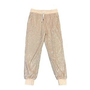 Saints & Hearts Sequin Sparkly Chic Pink High Rise Jogger Sweatpants US Womens M